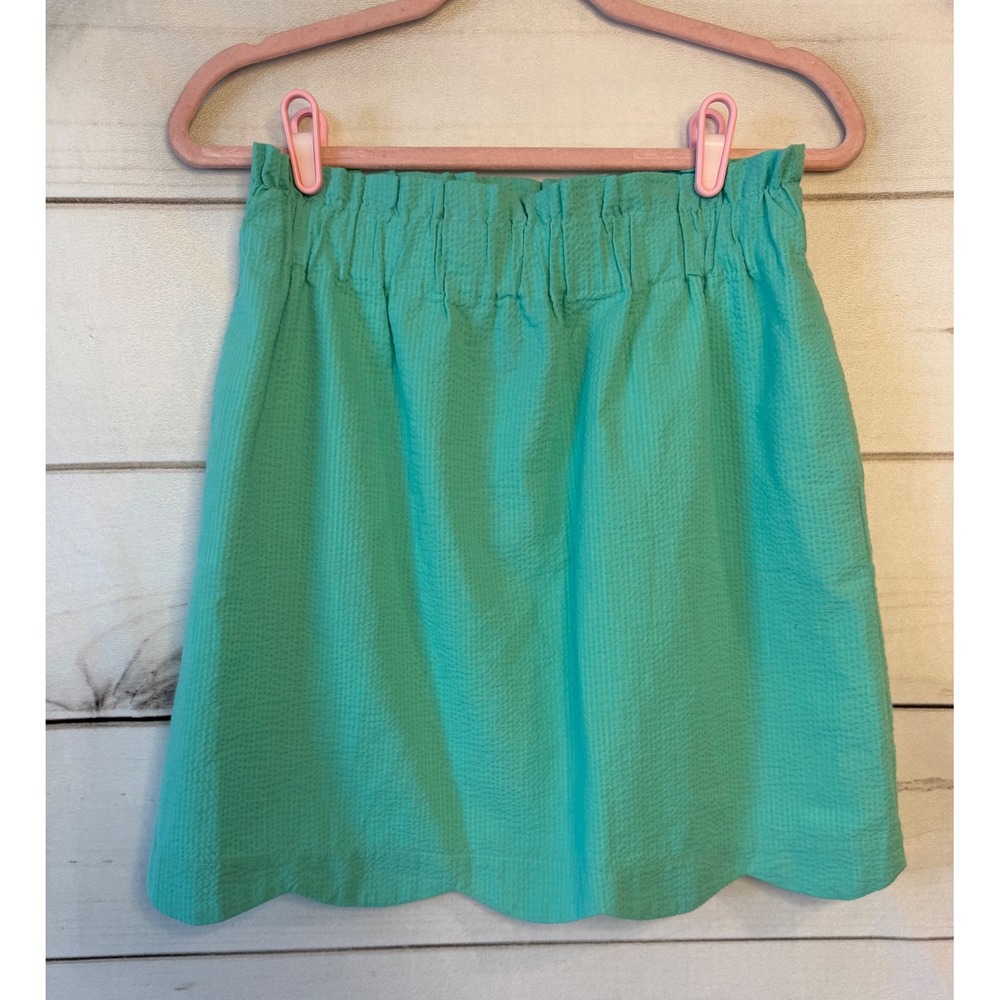 Lauren James Mint Green Seersucker Scalloped Mini Skirt Paperbag Waist Womens M